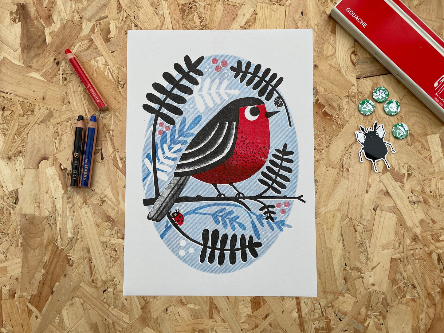 ‘Robin’ A3 Risograph Print