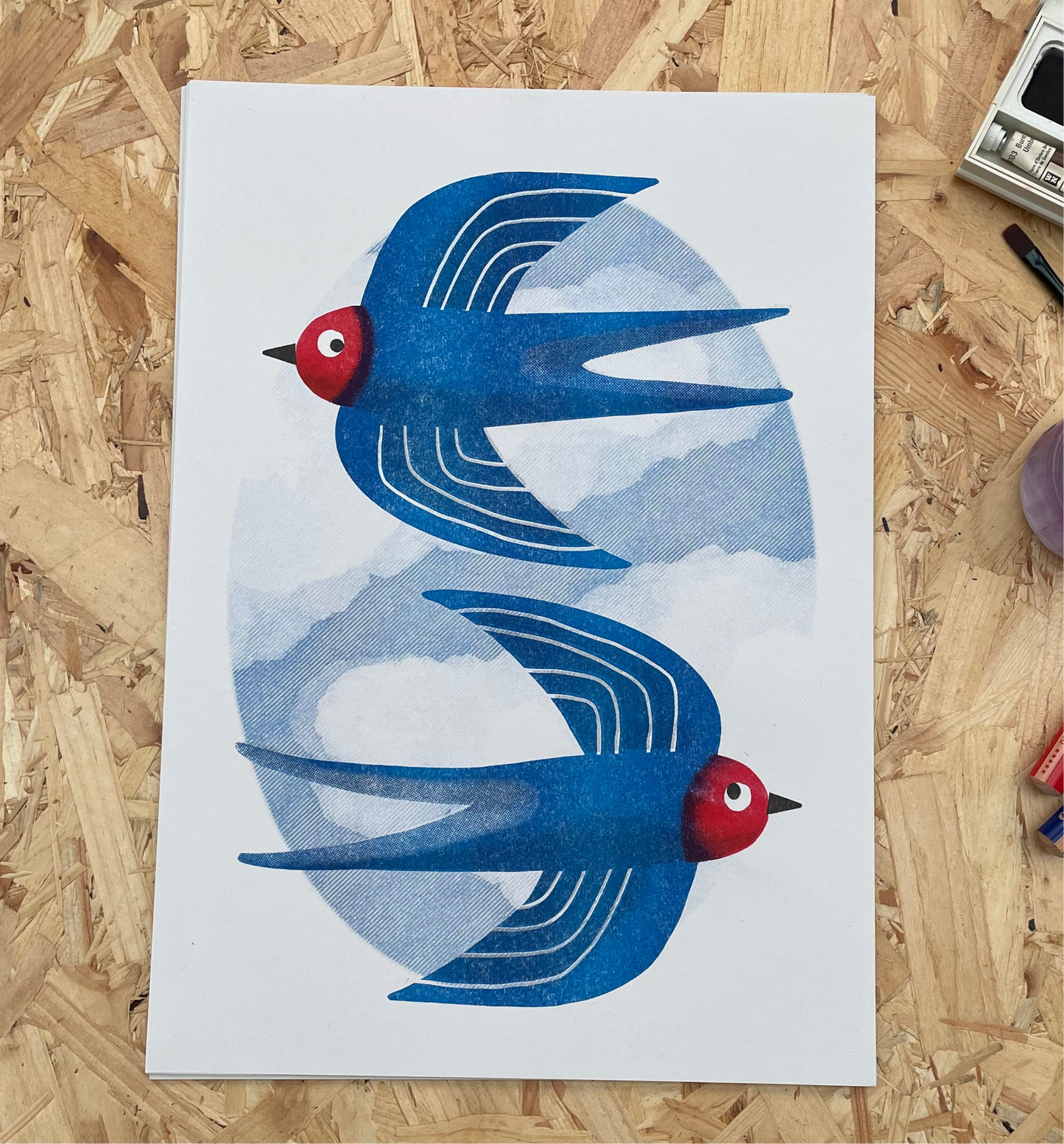 ‘Swallows’ A3 Risograph Print