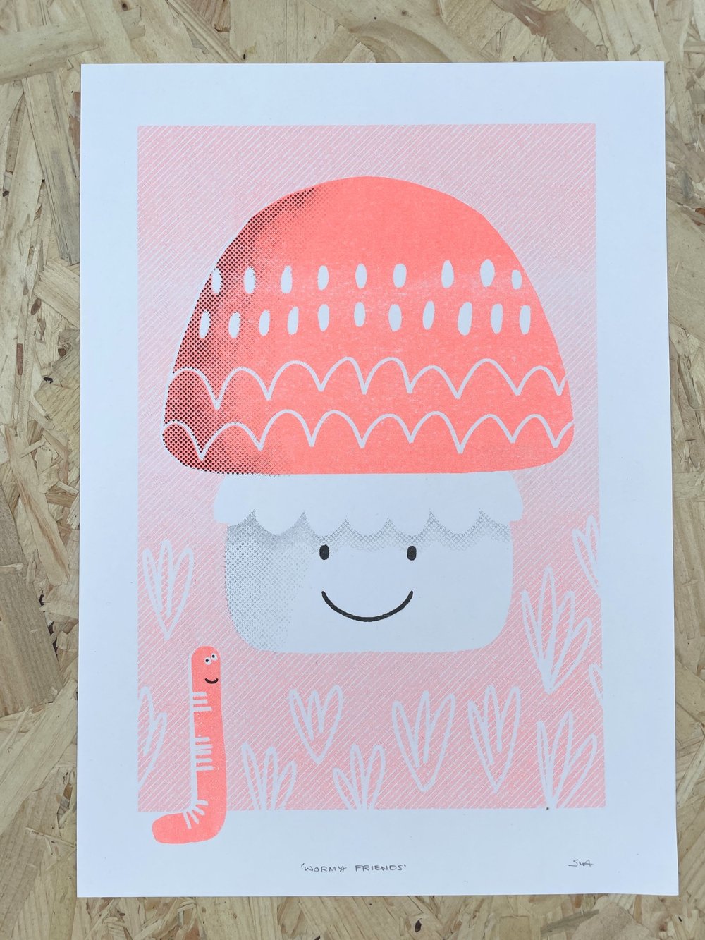'Wormy Friends' A4 Risograph Print