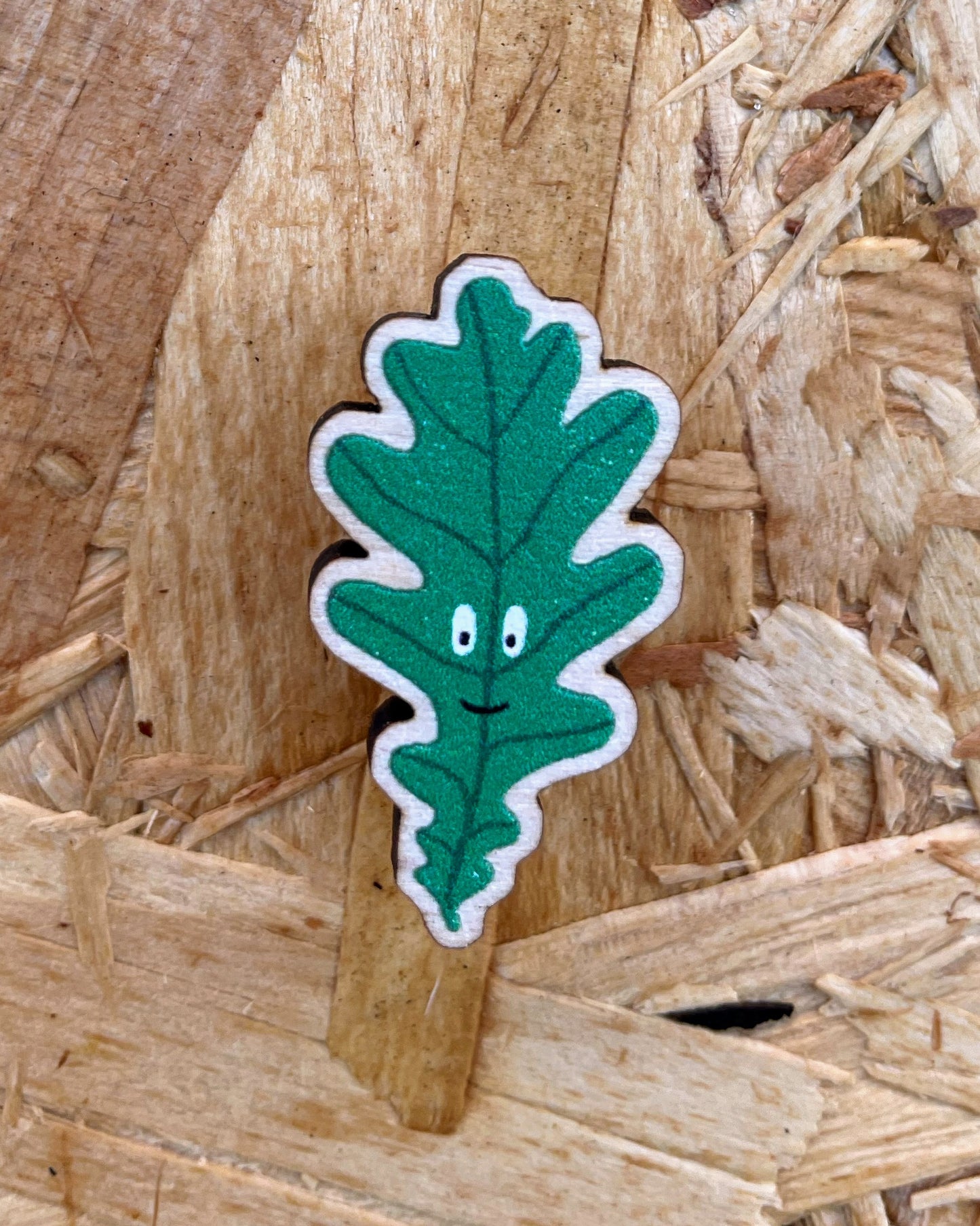 Oak Leaf Wooden Pin Badge