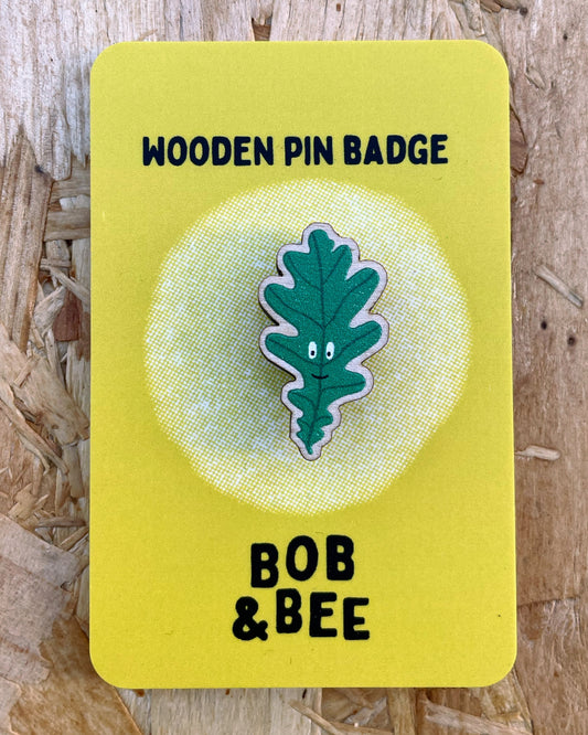 Oak Leaf Wooden Pin Badge