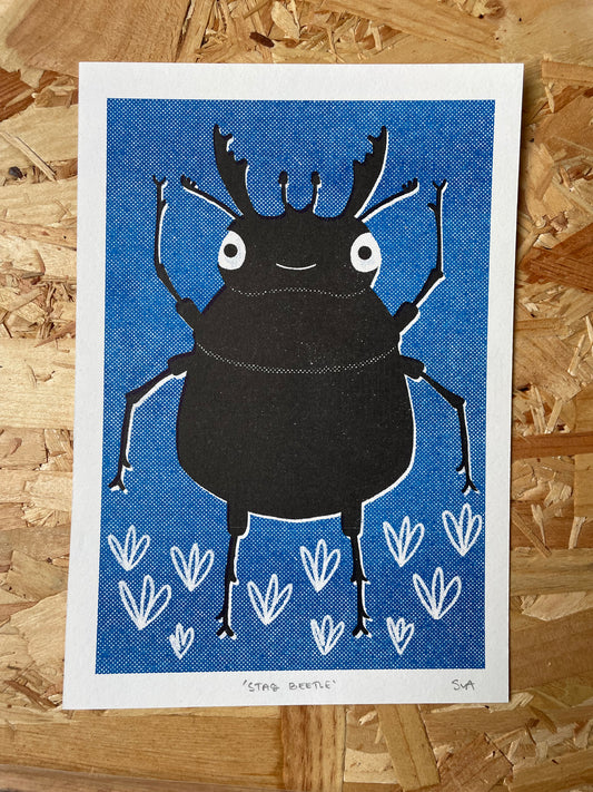 ‘Stag Beetle’ A5 Risograph Print